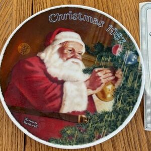 Norman Rockwell Festive Red and White Santa Plate